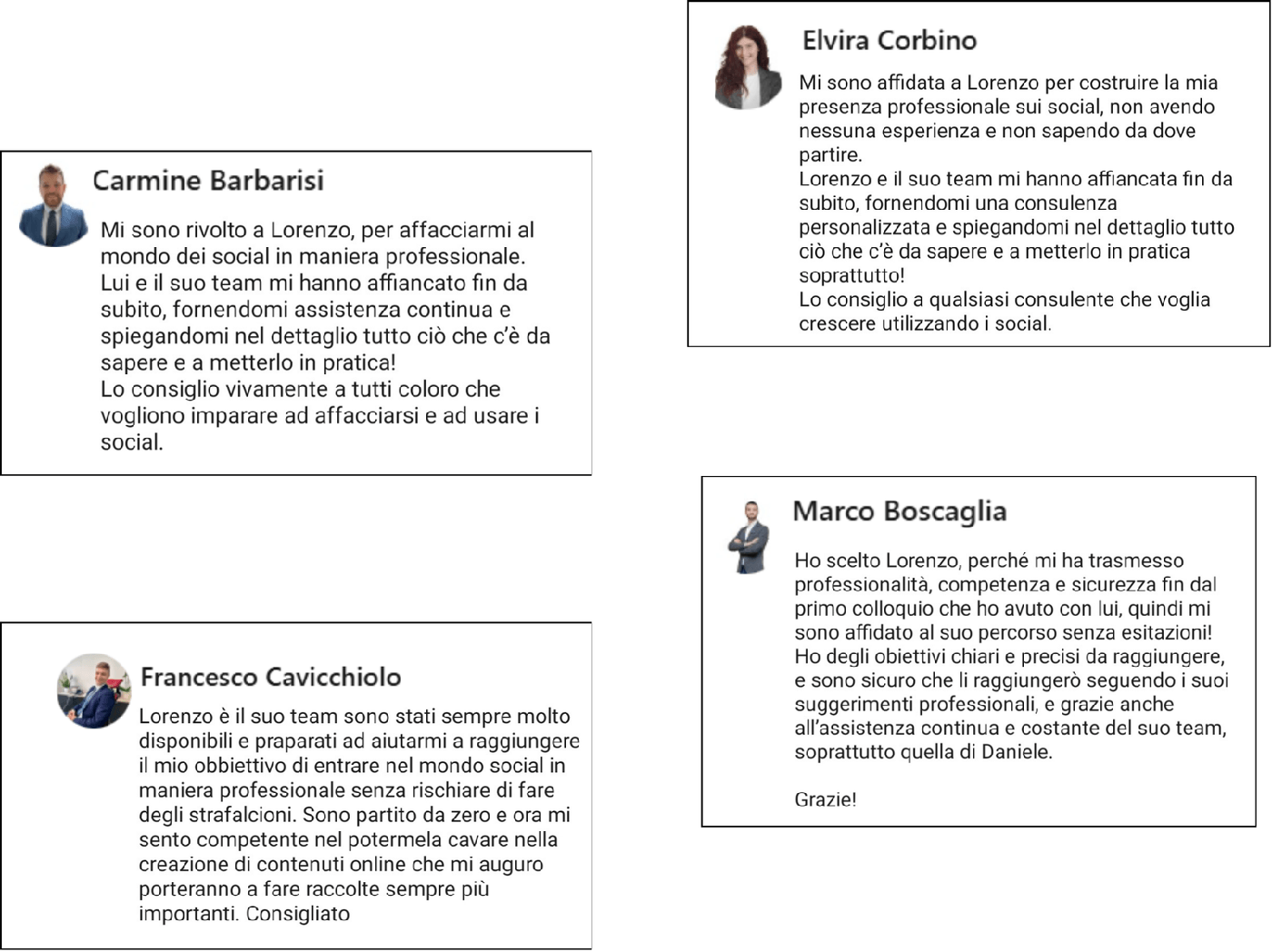 Referenze scritte dei clienti Financial Elite